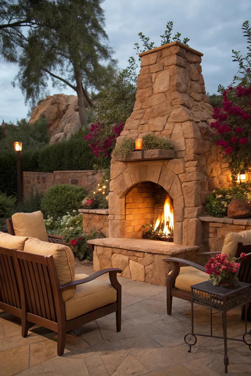 Warm and welcoming yellow stone for cozy get-togethers.