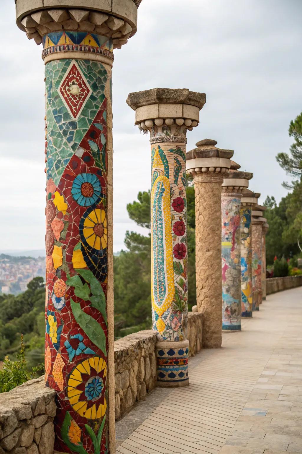 Express your creativity with mosaic stone columns.