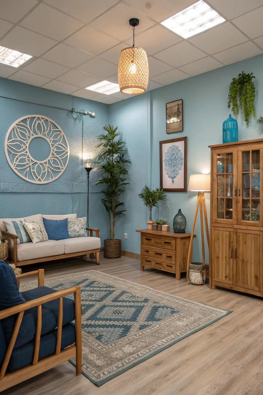 A color-coordinated studio enhances focus and tranquility.