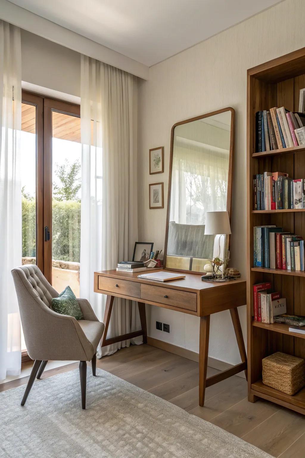 Mirrors give the illusion of a larger and brighter space.