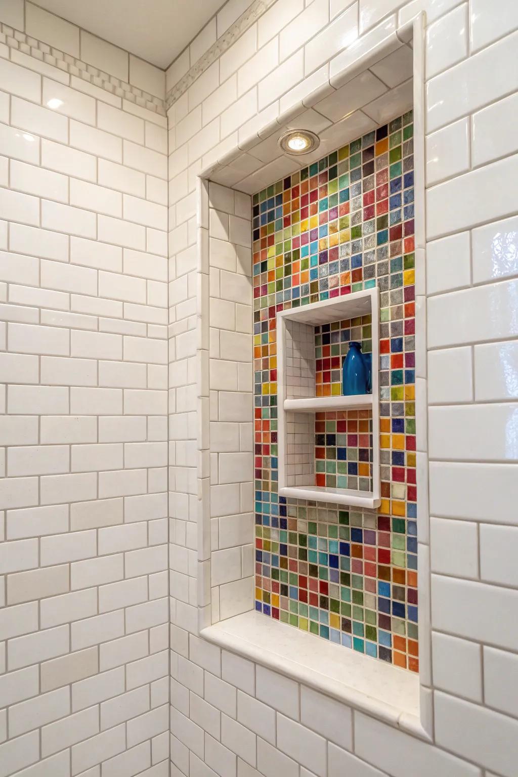 An eye-catching niche showcasing sparkly tiles.
