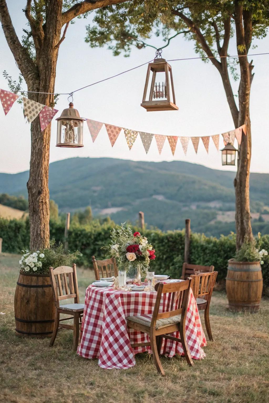 Add rustic charm to your gathering using wooden accents and decor.
