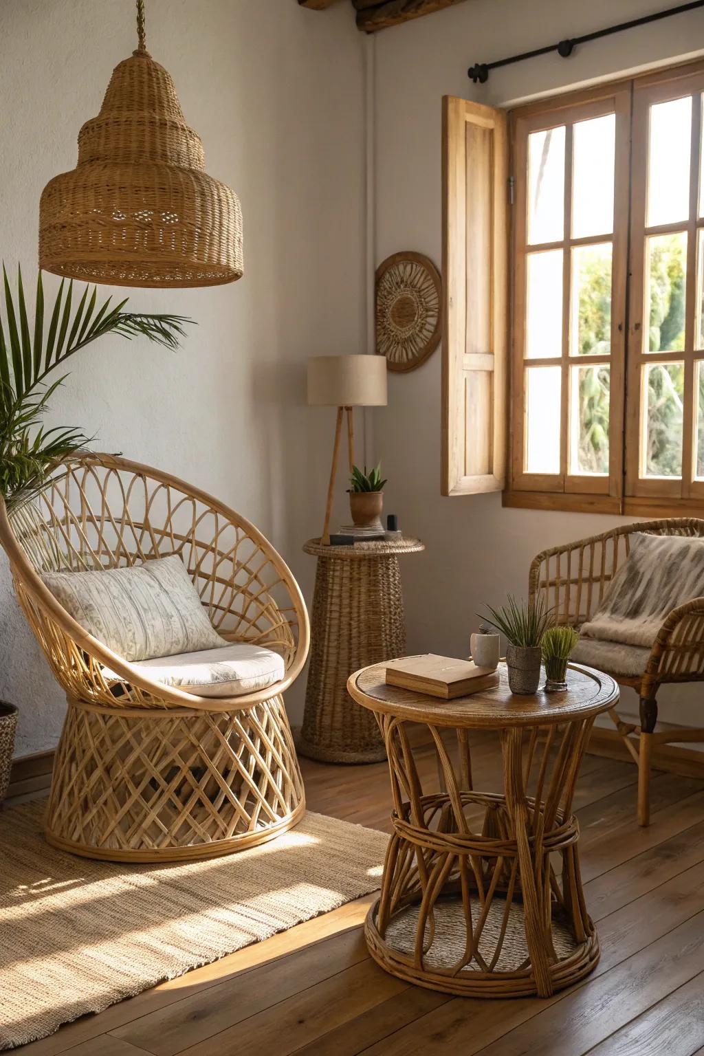 Eco-conscious materials bring warmth and texture.