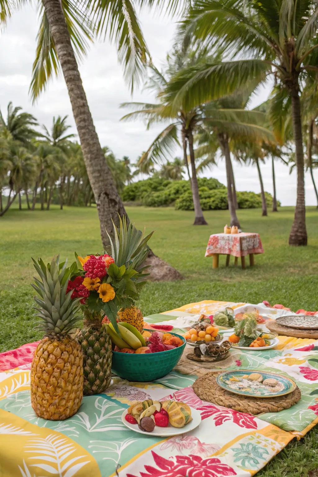 An exotic getaway picnic using vibrant and lively decorations