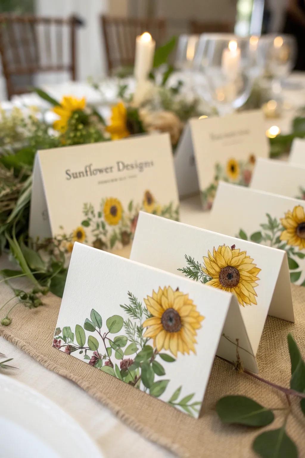 Elegant place cards adorned with daisy motifs.