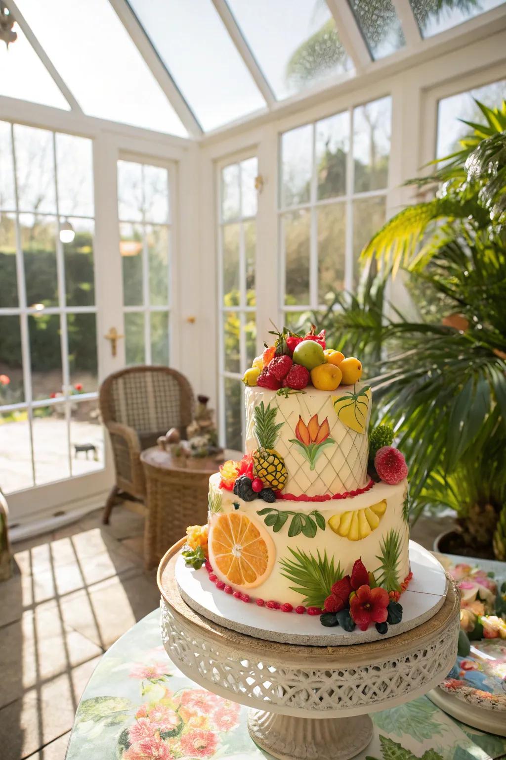 A tropical vibes cake that brings a slice of paradise to the party.