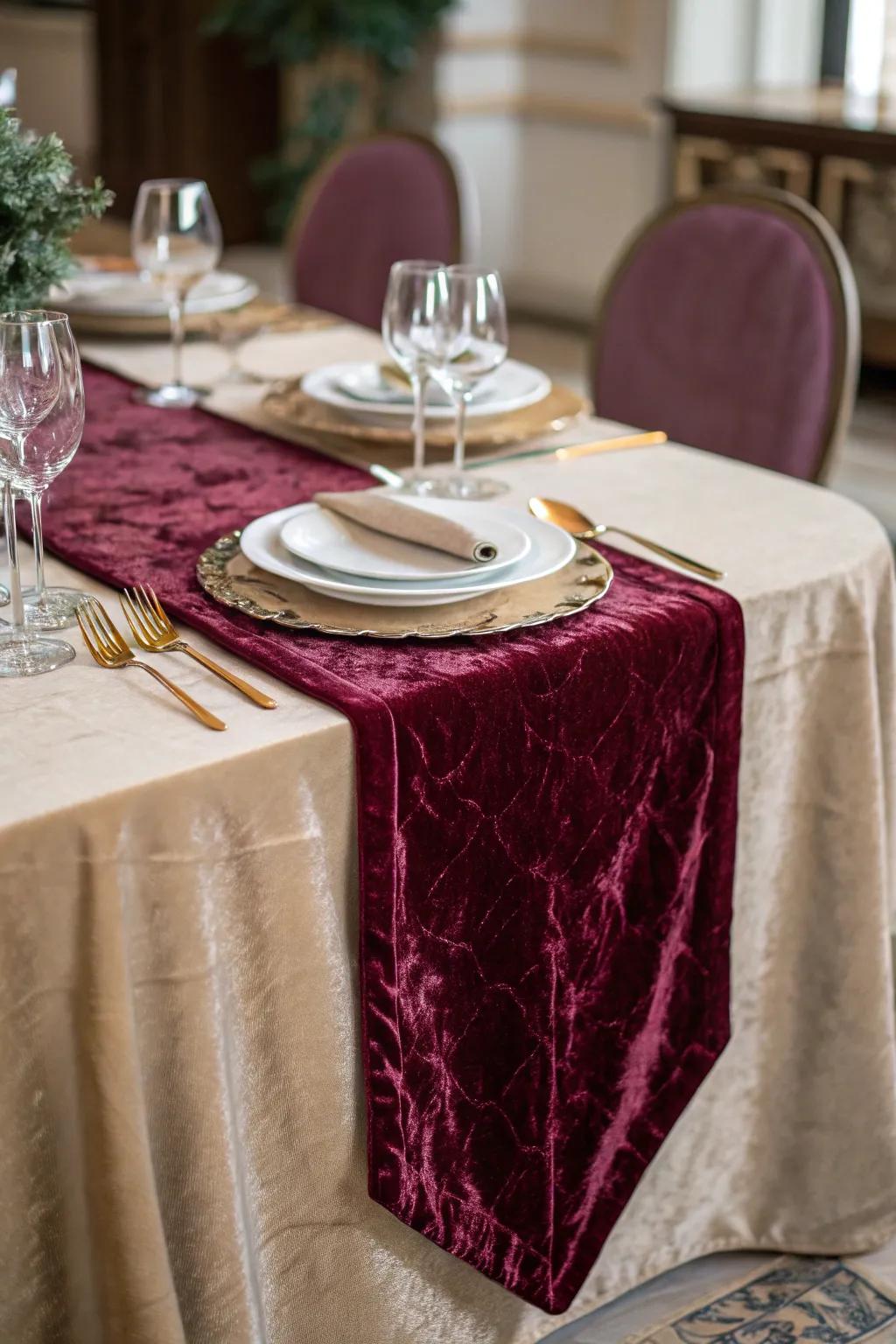 A velvet table runner for a touch of luxury and sophistication.