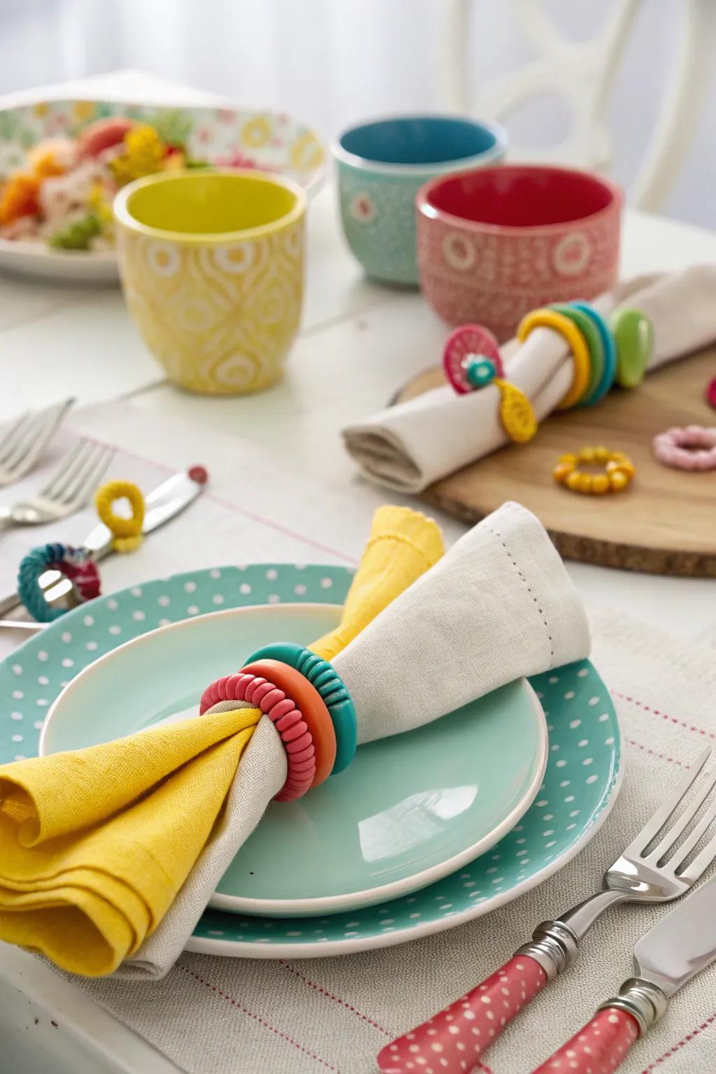 Playful napkin rings for a fun dining experience.