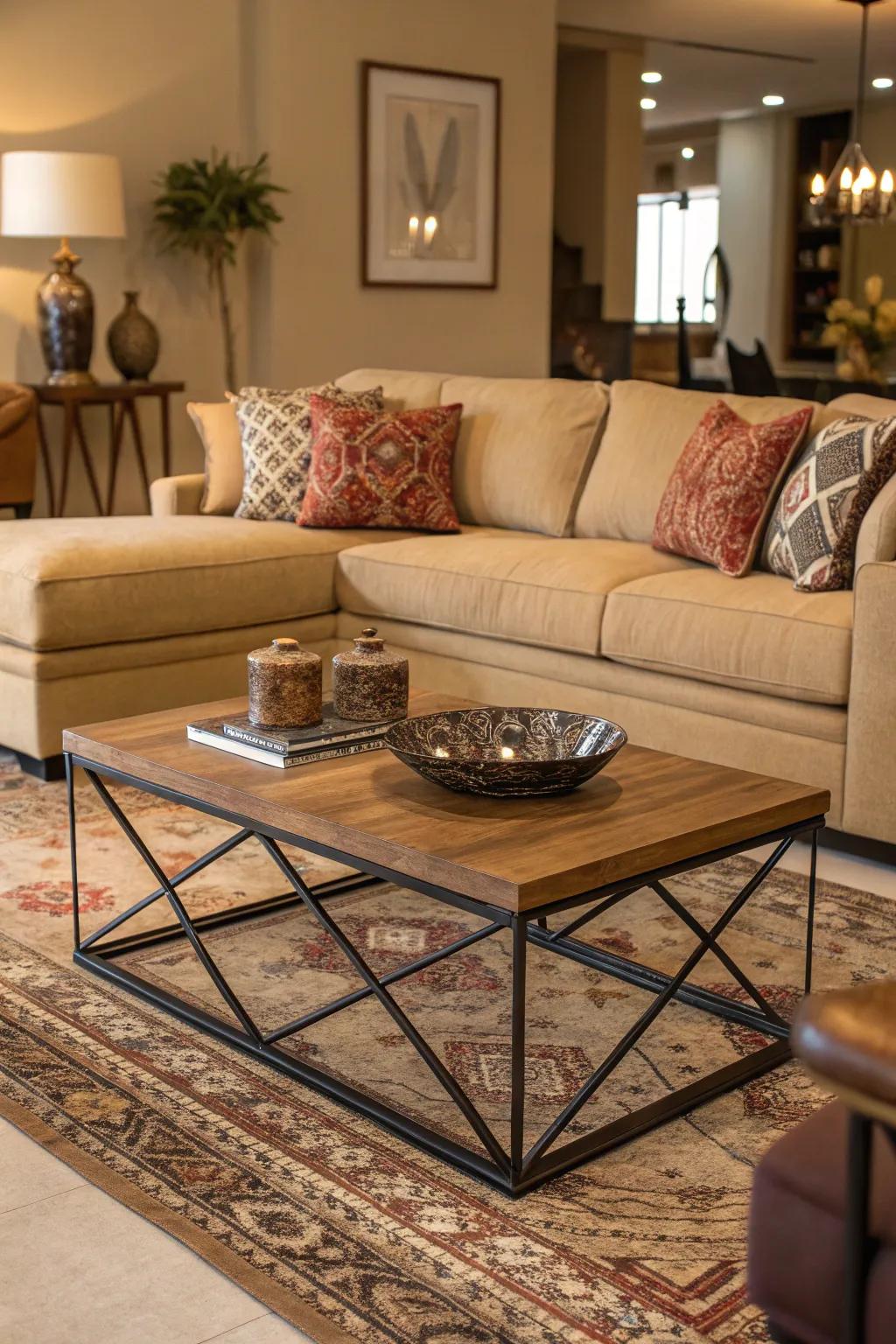 A statement coffee table injects personality and intrigue.