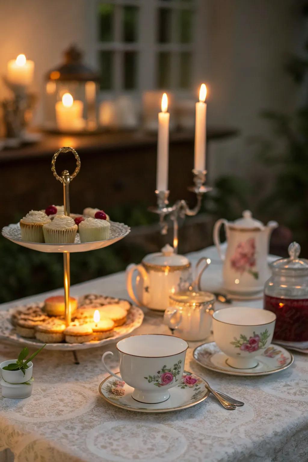 Lighting provides a pleasant and welcoming shimmer to the tea celebration.