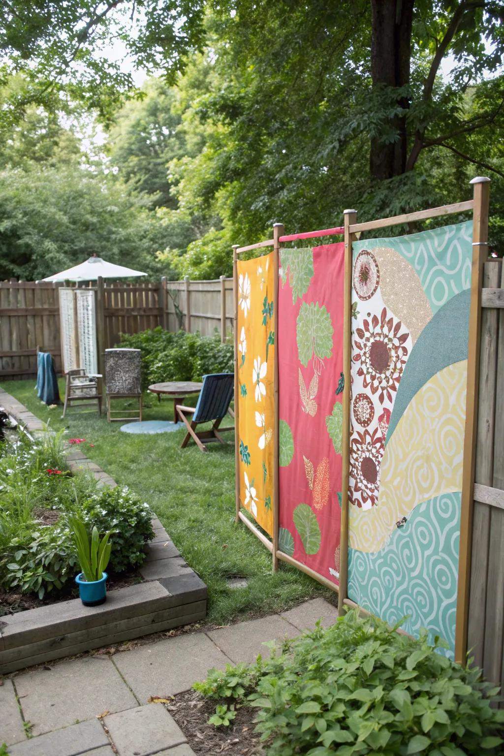 Material sections bring color and privacy to garden areas.