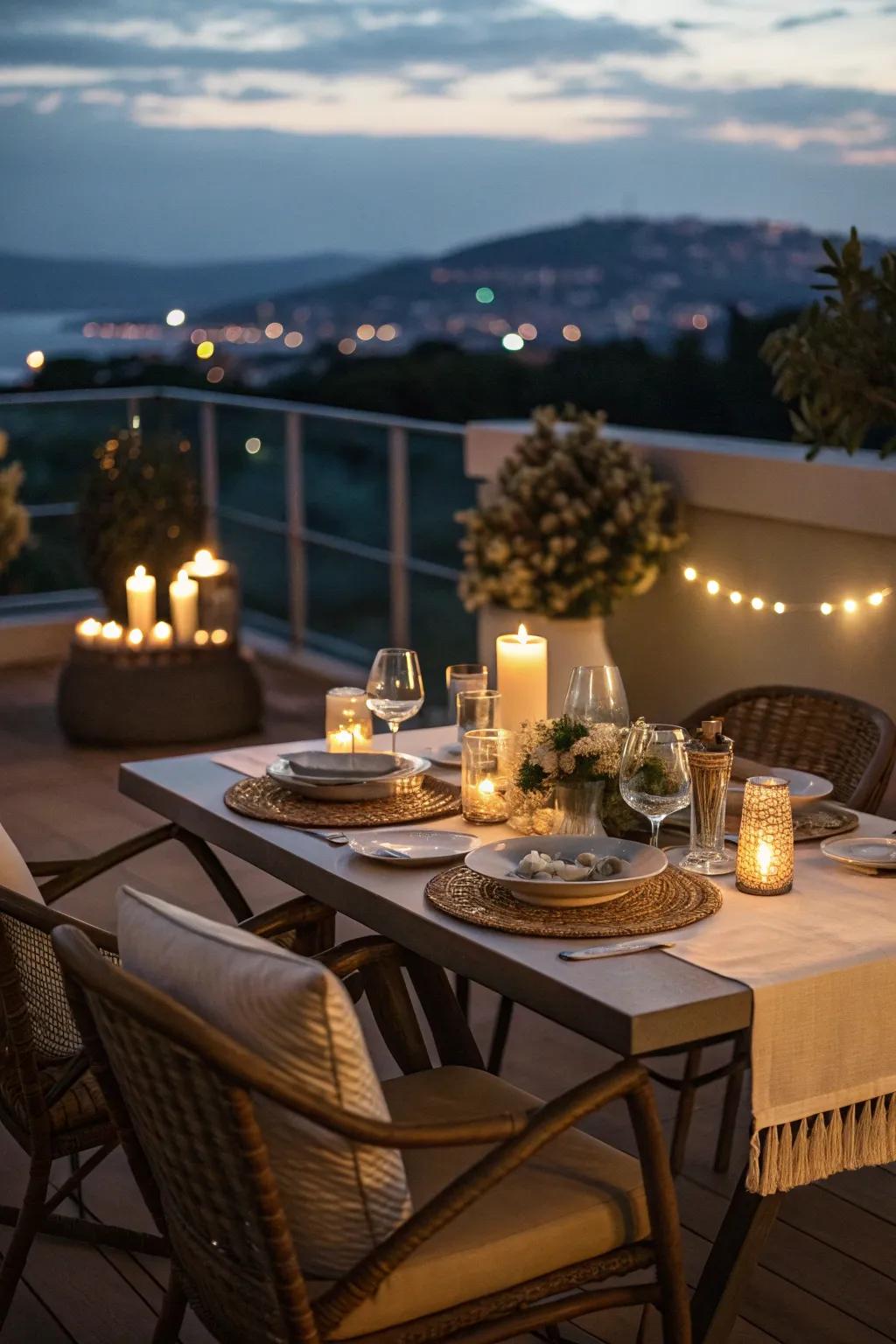 Under-table lighting adds a warm, inviting glow.