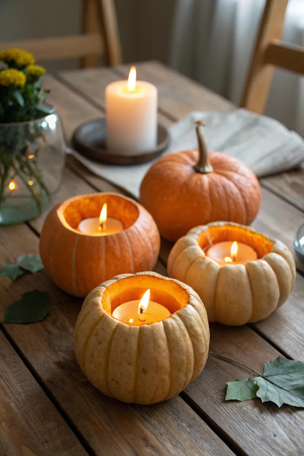 Affable pumpkin illumination stands creating a comforting environment.