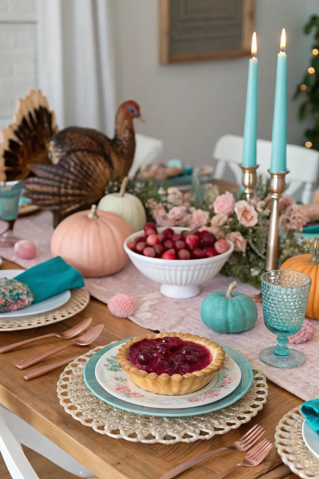 A highlight color can make your Thanksgiving table standout.