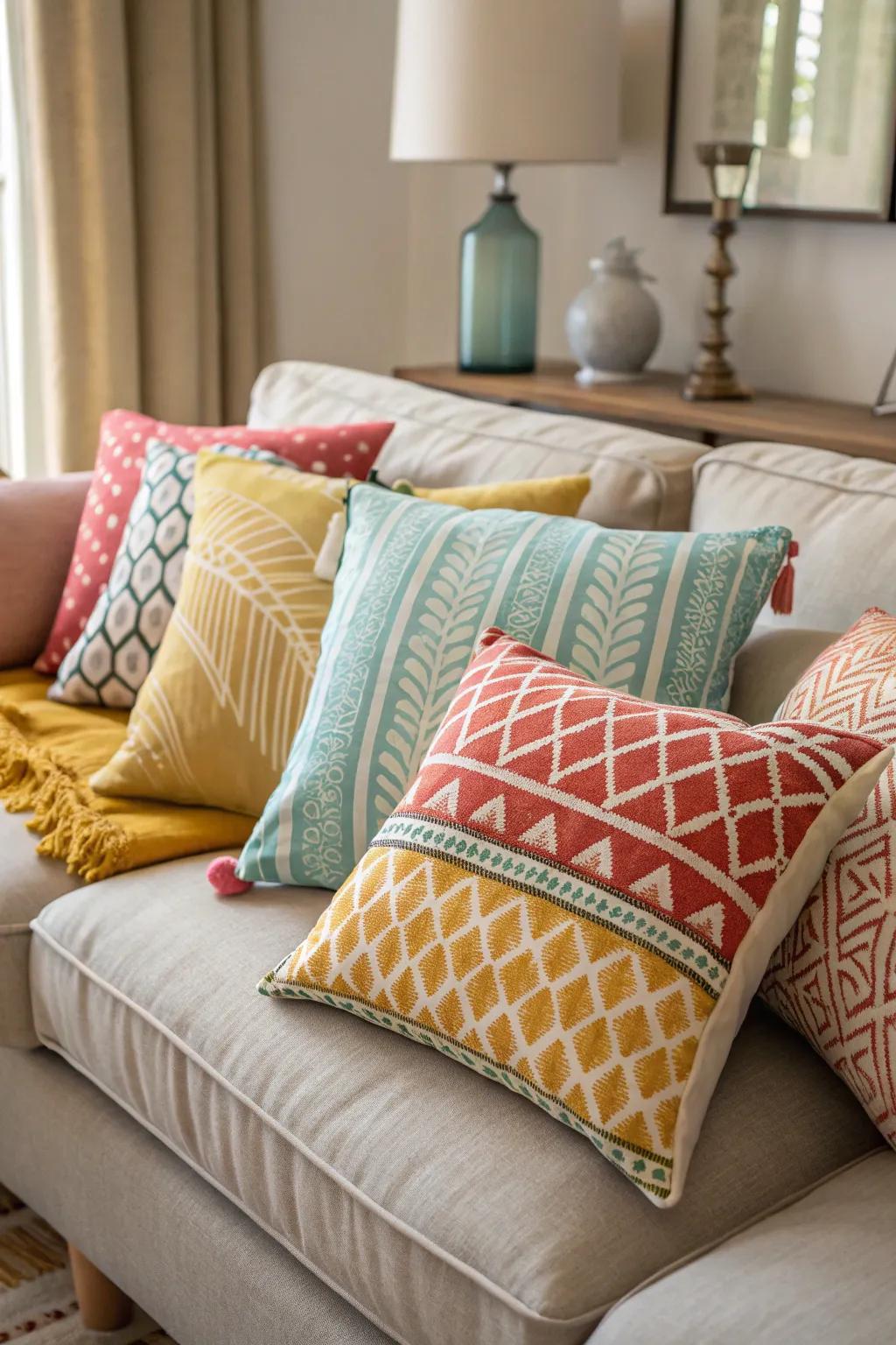 An attractive mix of pillow dimensions offering a visually stimulating impression.