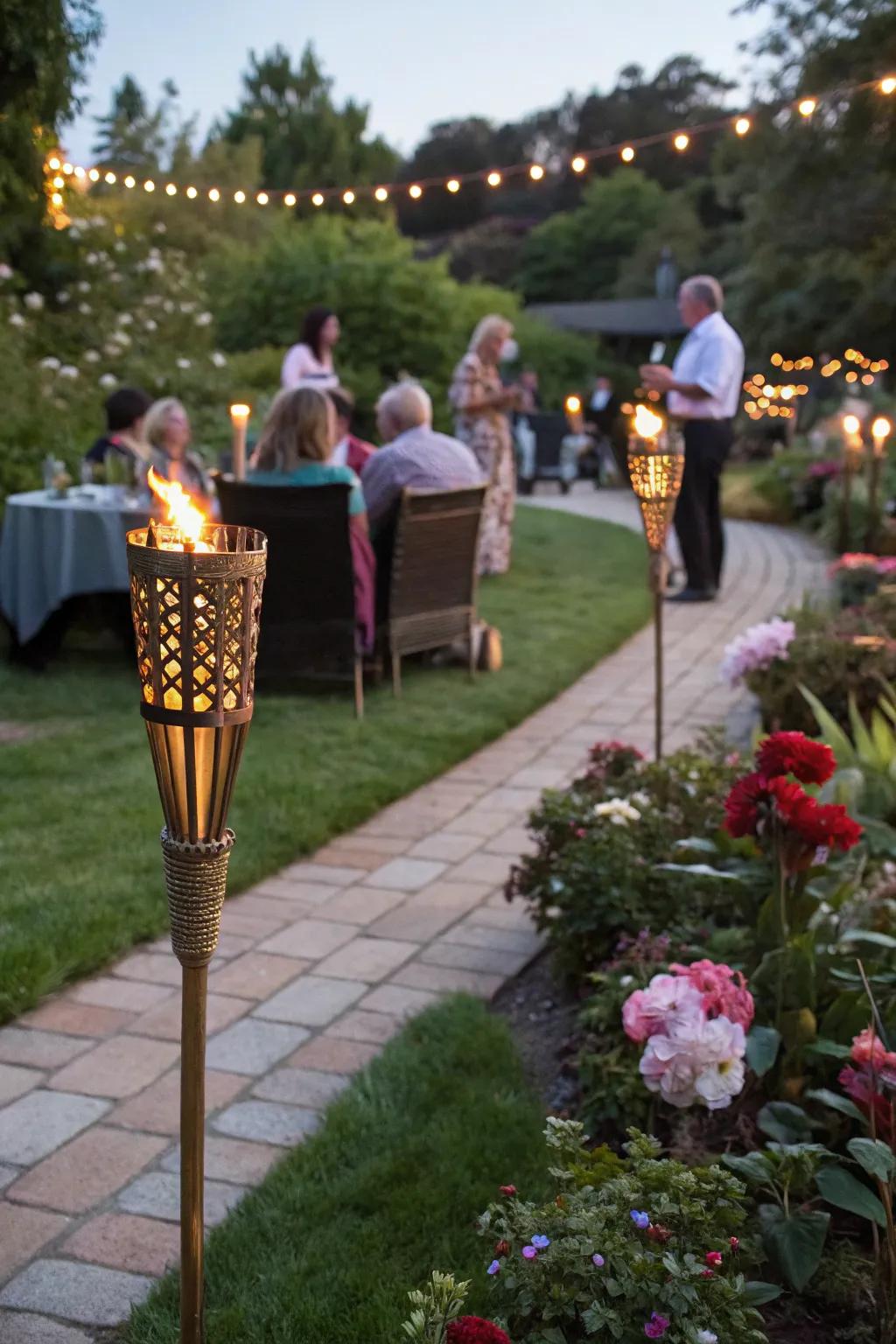 Incorporate glam to your garden gathering utilizing shimmering flame poles.