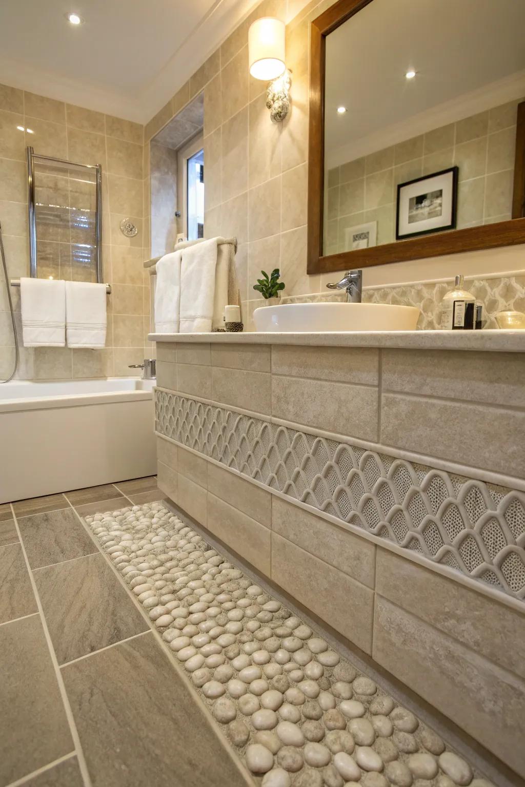 Rough border enriches the sensory appeal of tiled areas.