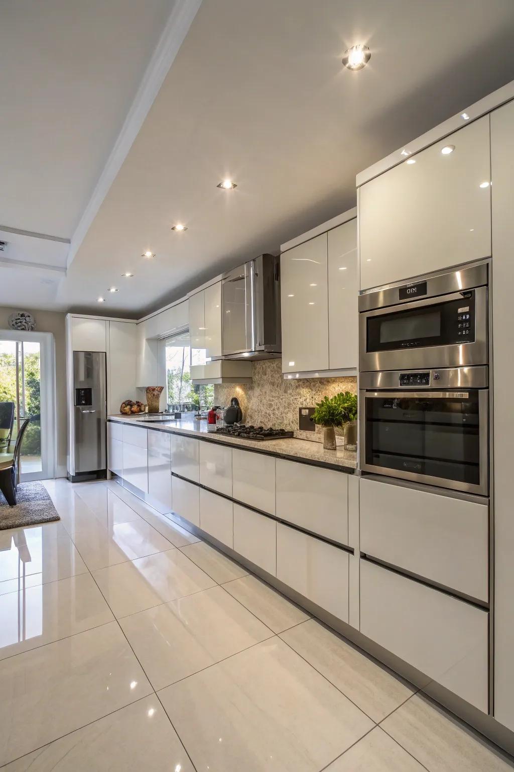 High gloss finishes add glamour and make your kitchen appear more expansive.