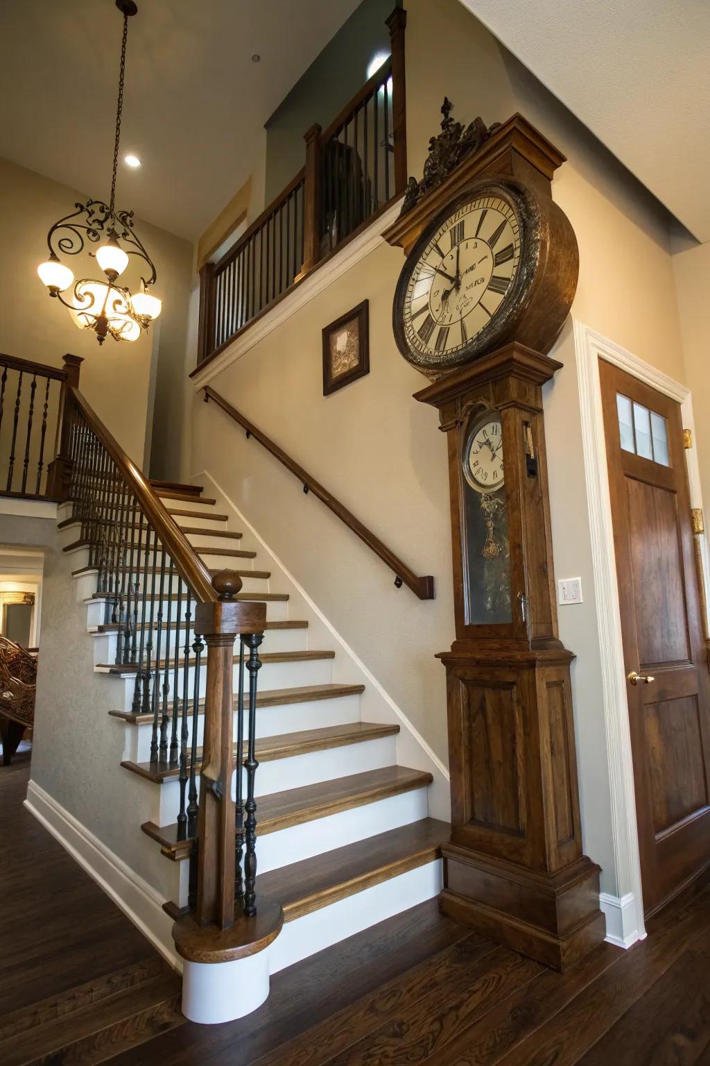 A vintage clock can be a charming focal point.