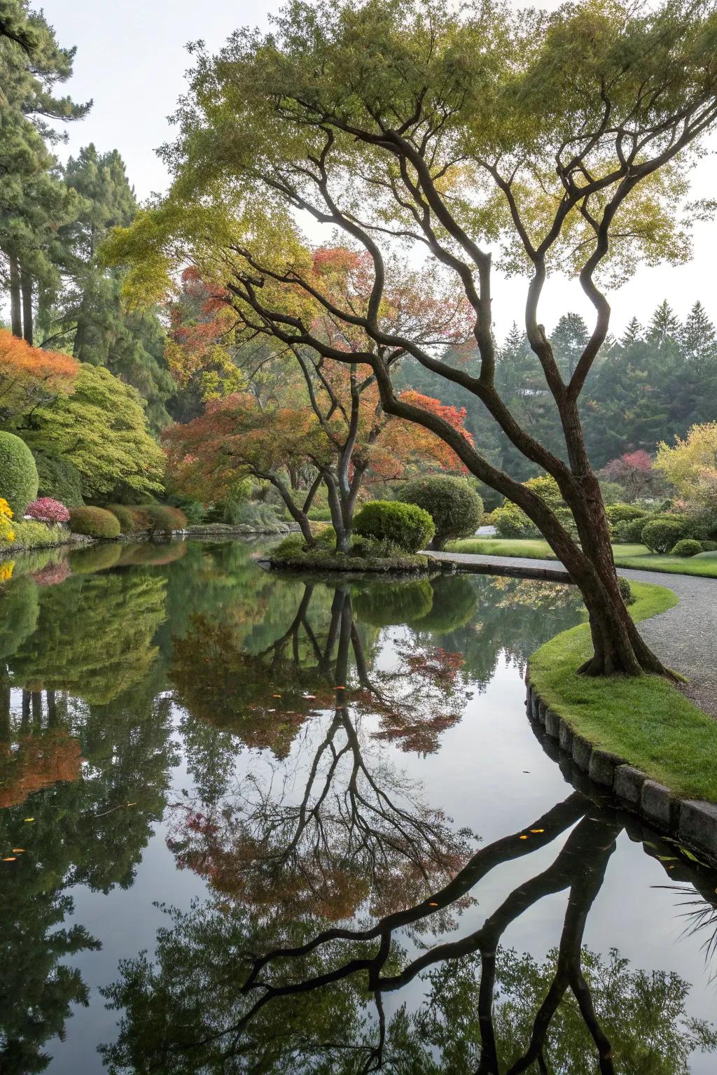 Enhance depth and beauty by playing with tree reflections.