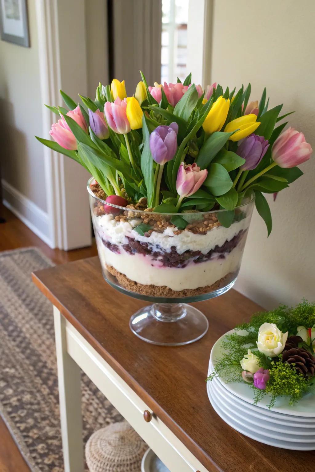 A trifle bowl capturing the essence of springtime.