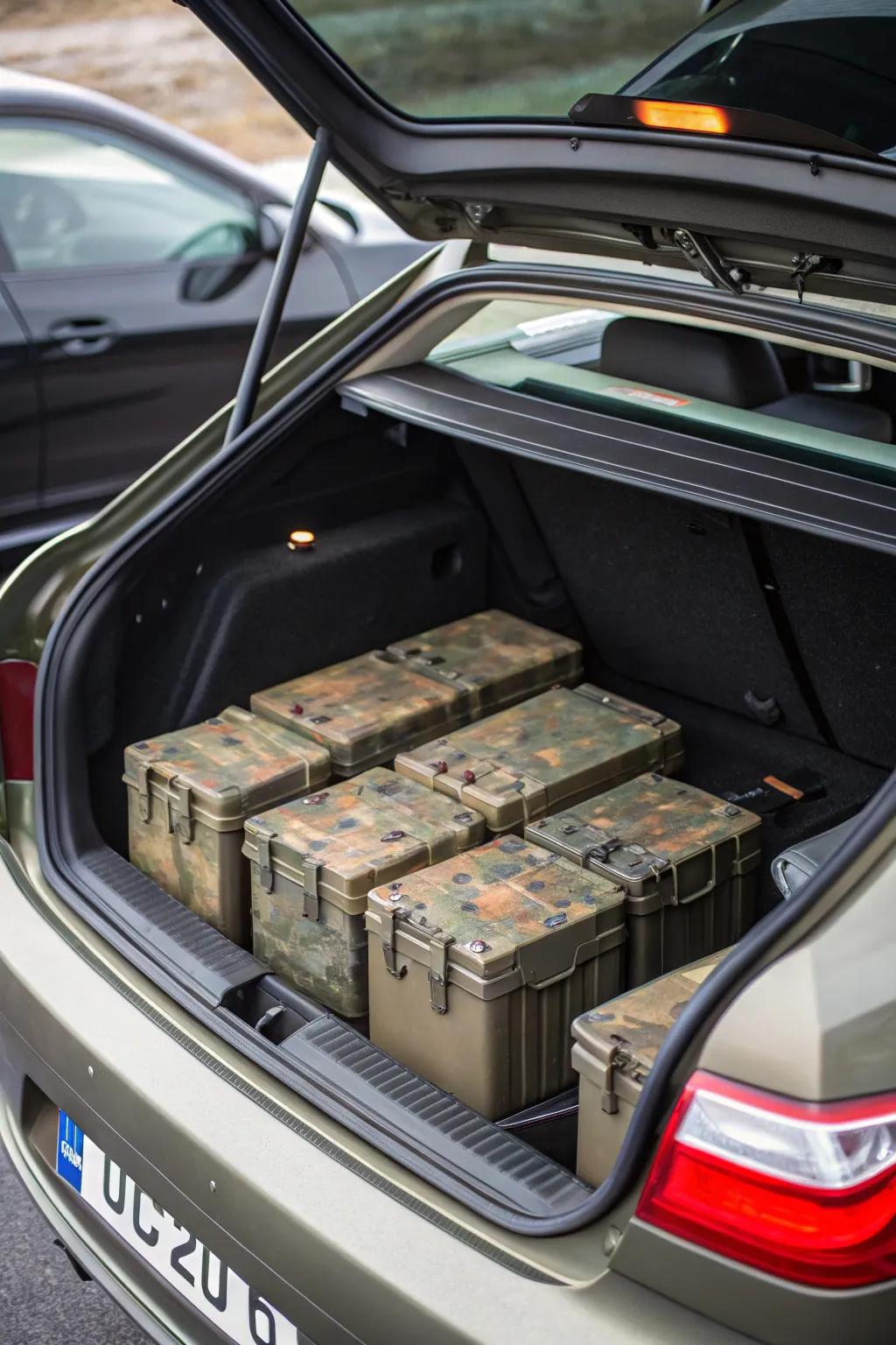 Rugged utility boxes for secure and durable trunk storage.