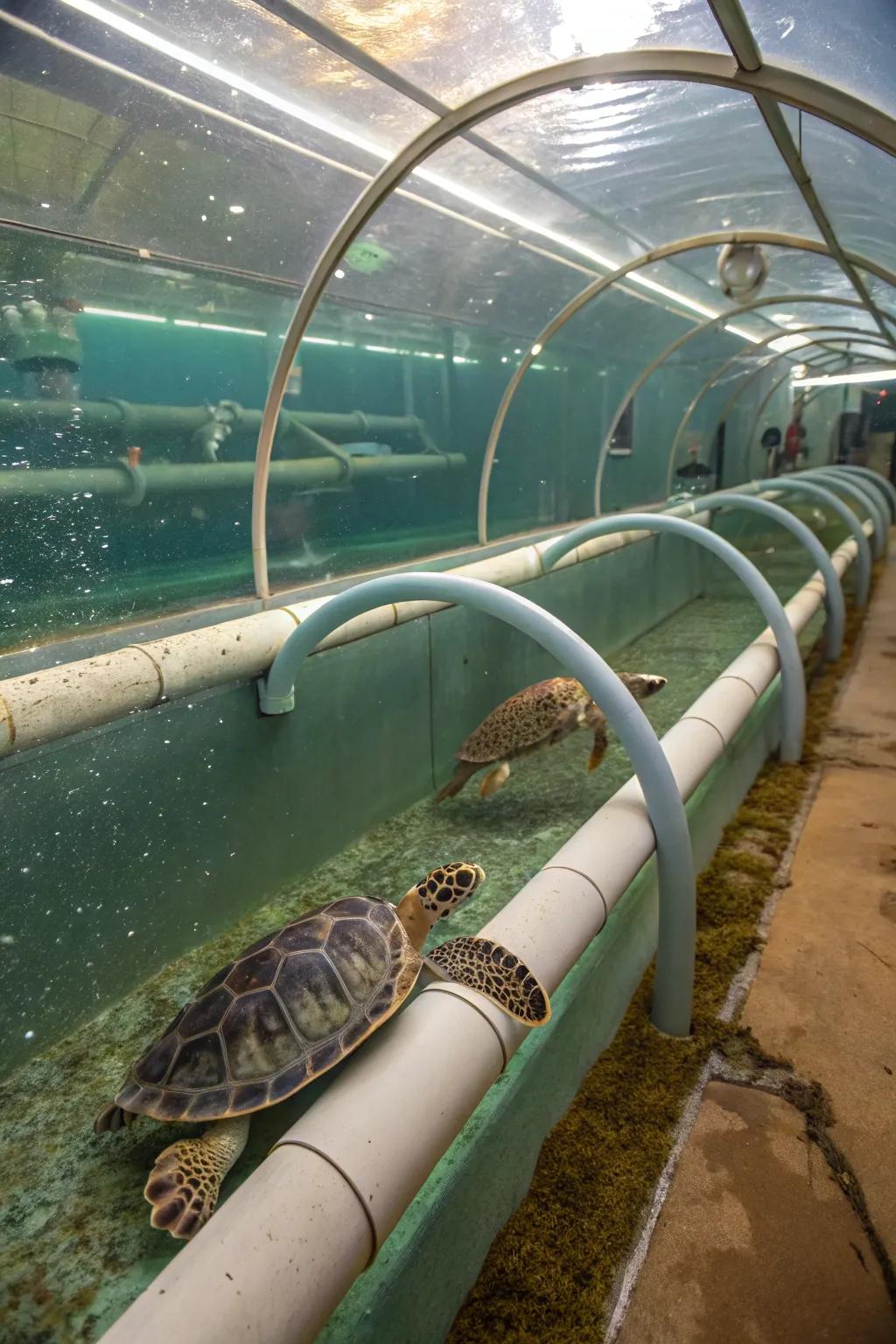 Submerged tunnels provide adventure and discovery for your turtle.