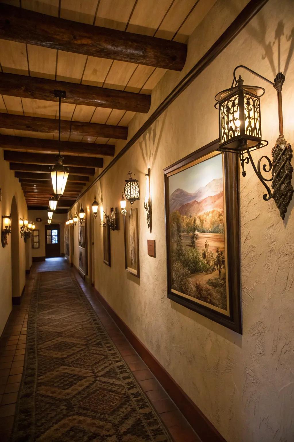 Country lamps add character and warmth to walls.