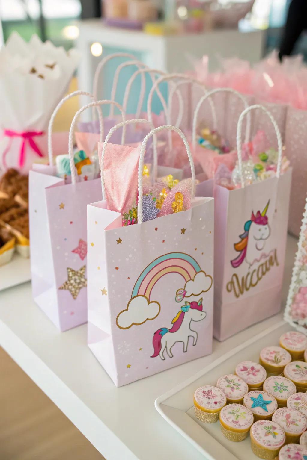 Sparkle horse party bags ready for visitors to take home.