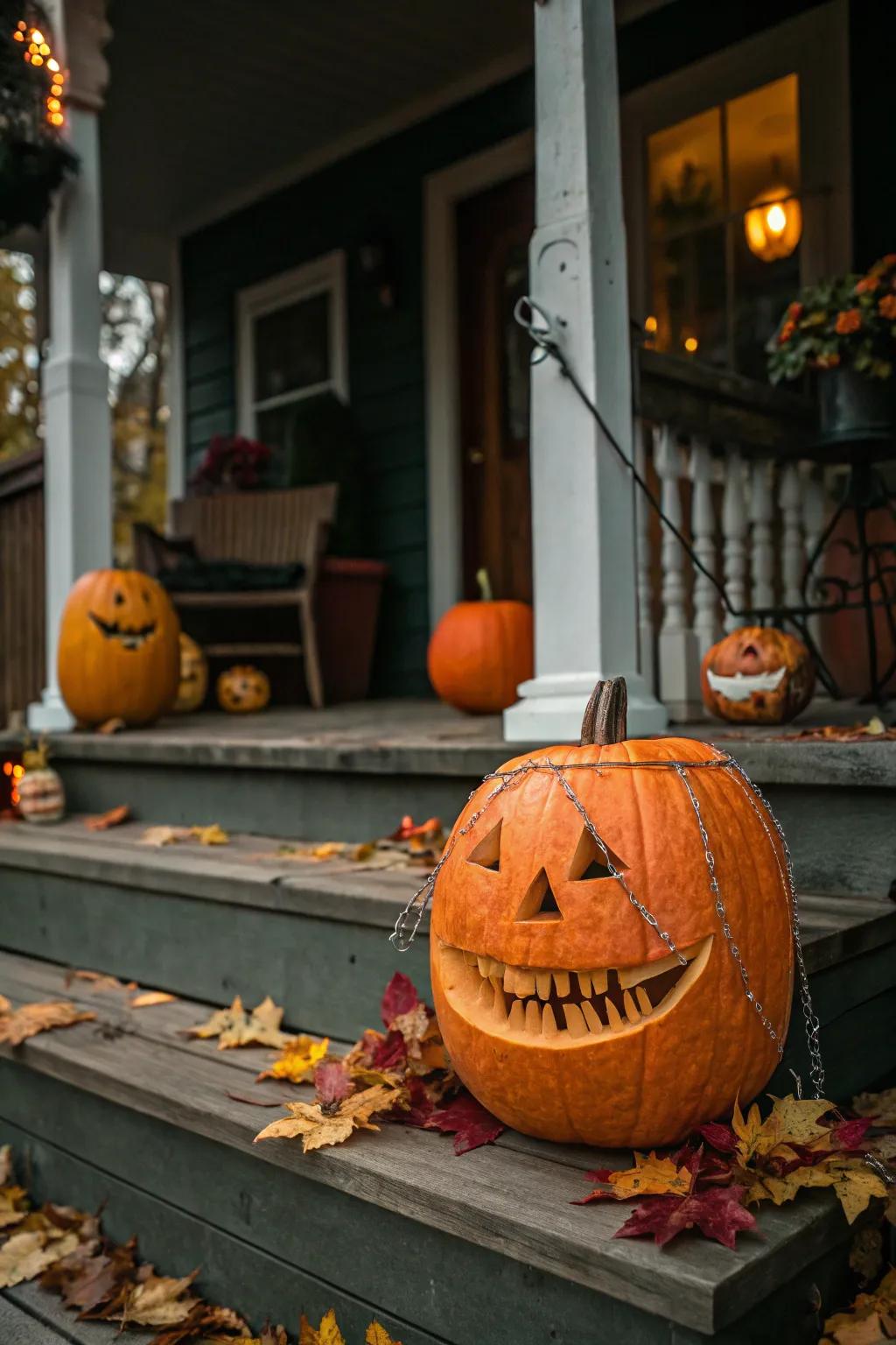 A pumpkin pulling off a quirky braces look.