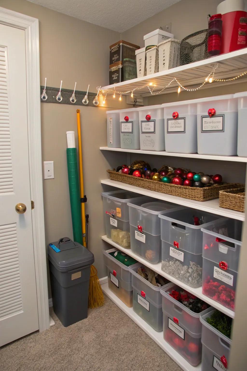 A special place for seasonal items keeps your closet arranged and ready for any time of year.