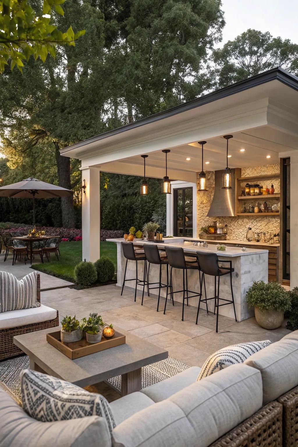 Flexible outdoor spaces are ideal for hosting.