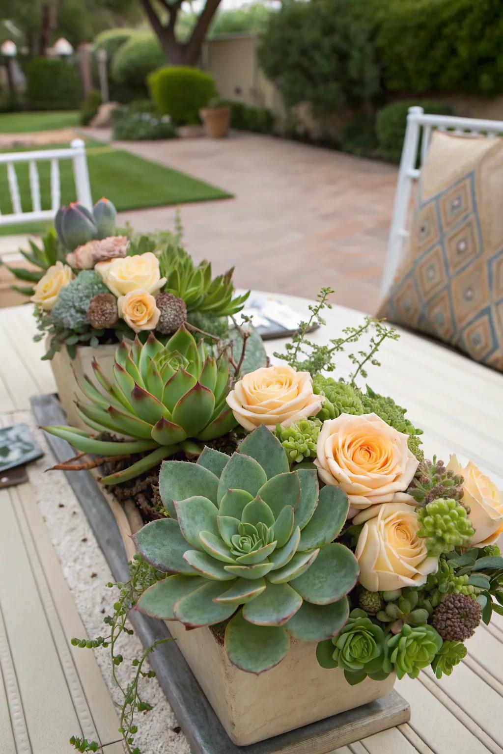 A sleek, contrasting set of flowers with greens.