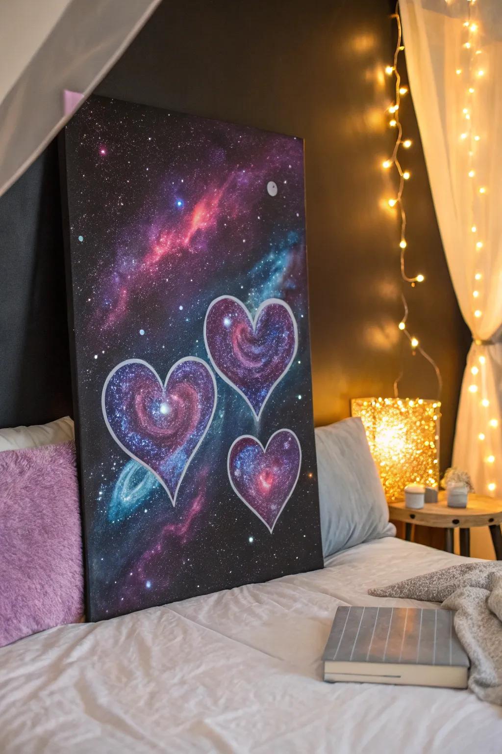 A galactic heart painting adds a hint of magic.