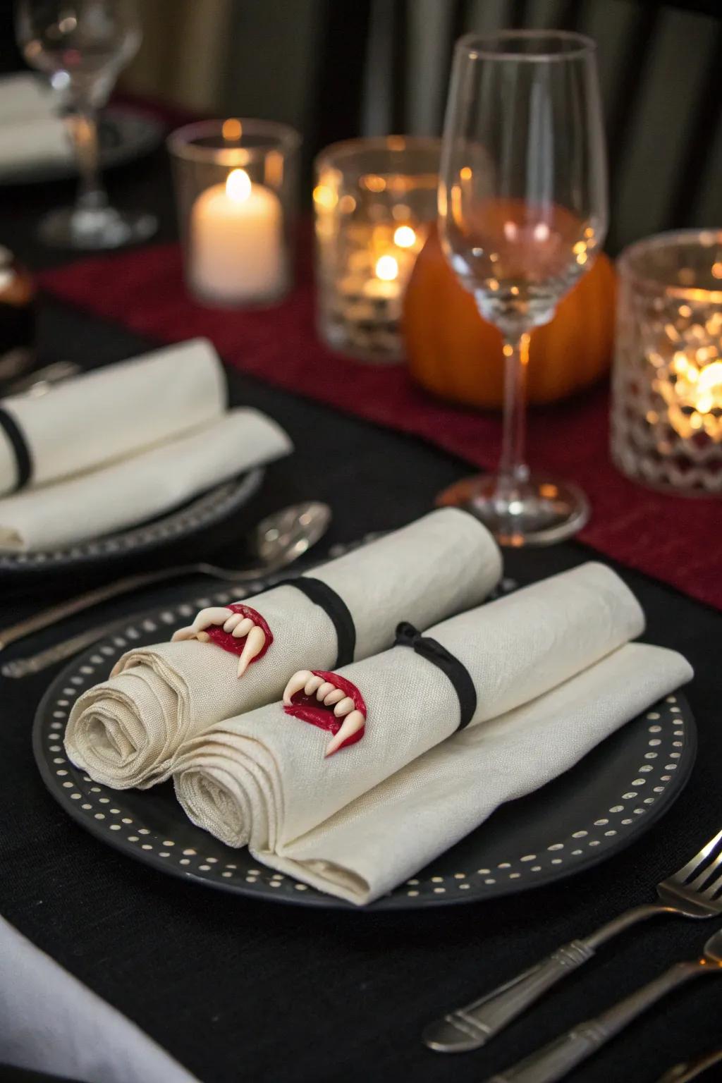 Tooth fabric square containers contribute surprise and delight to your table setting.