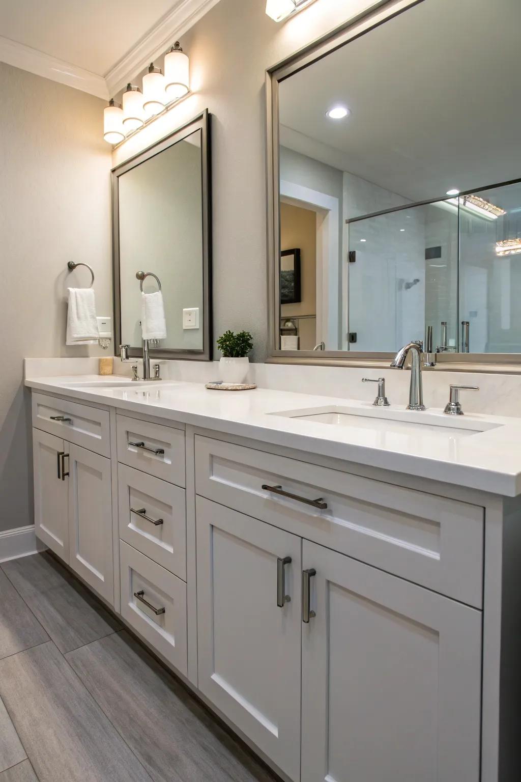 A seamless vanity design with an extended backsplash.