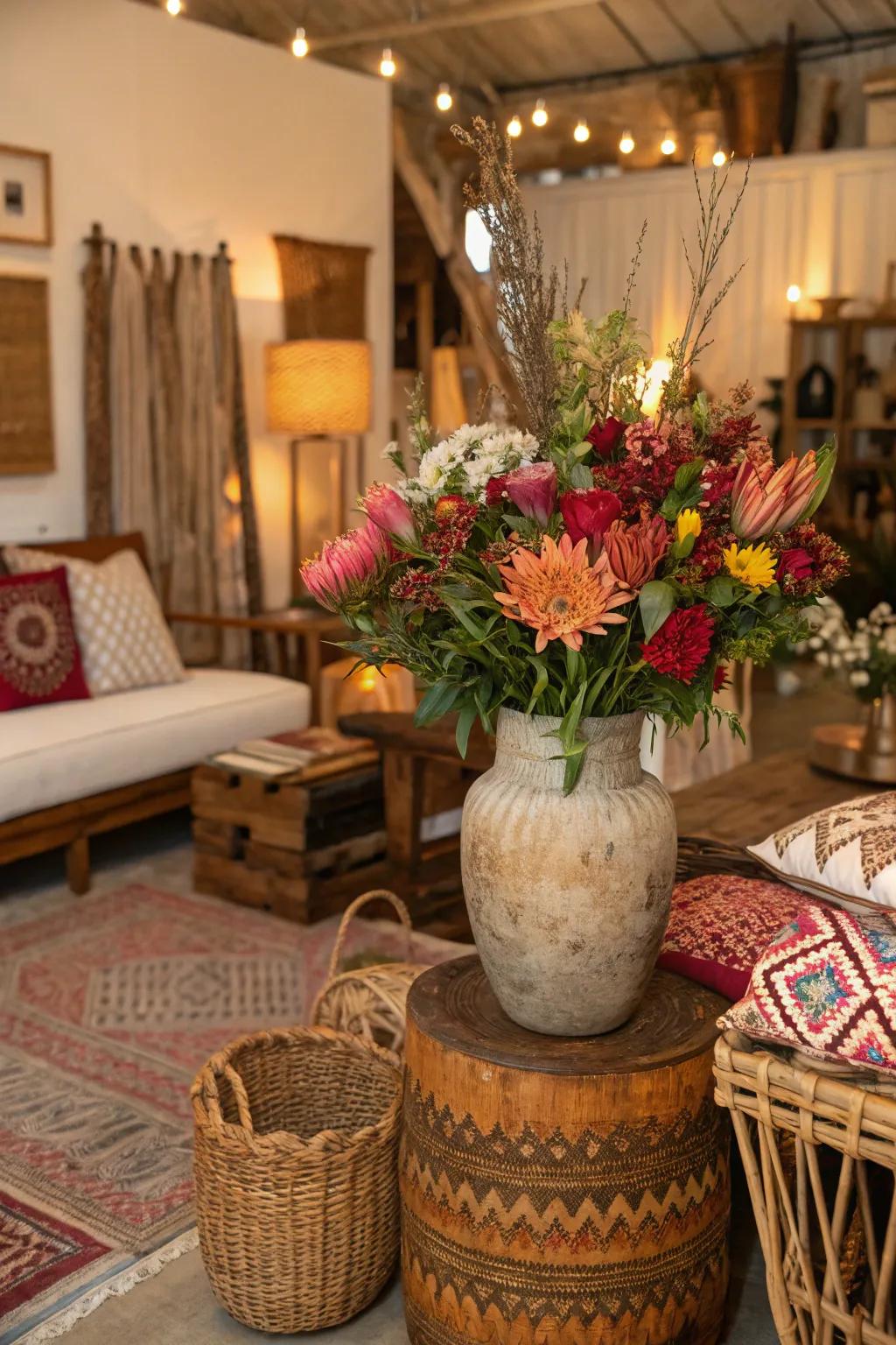 Striking flowers contribute vibrancy and character to vase styling.