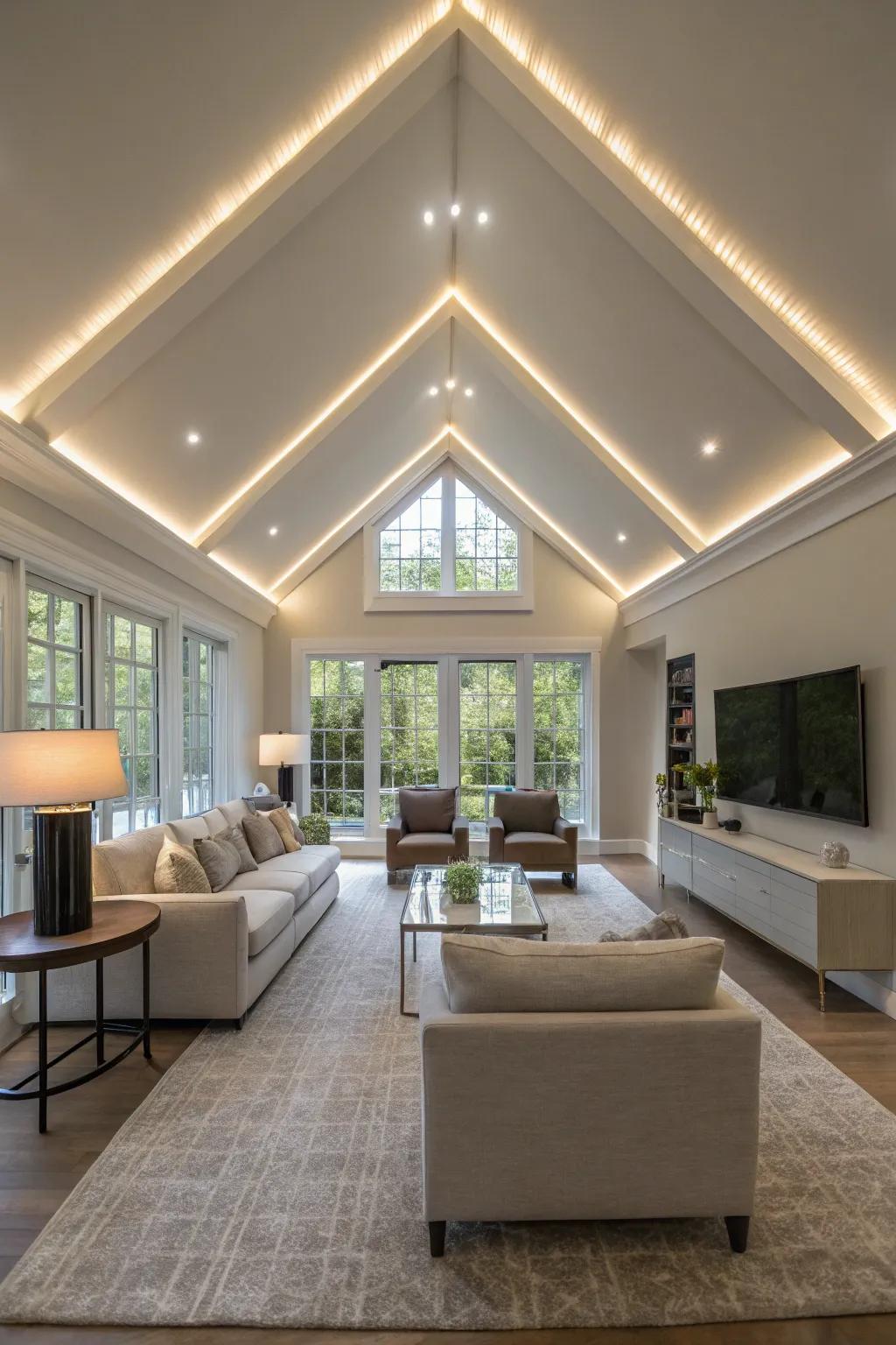 LED bands subtly highlight architectural elements.