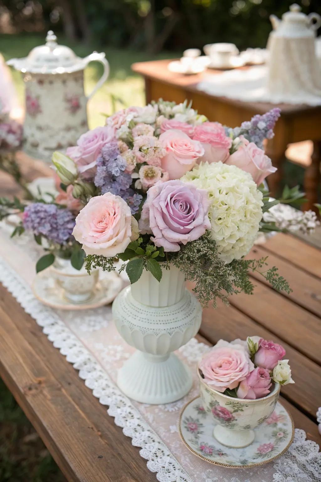 Timeless floral arrangements add romance to any vintage setting.