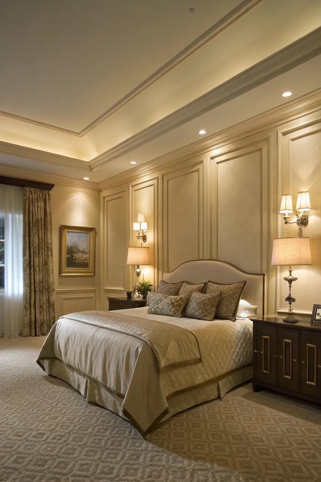 Integrated illumination in paneling introduces warmth and sophistication.