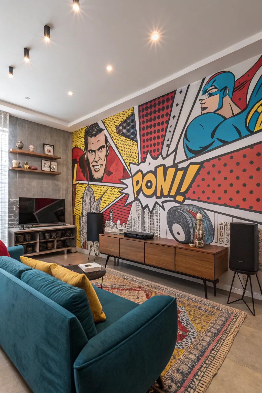 Introduce dynamism and nostalgia through a vibrant graphics art mural.