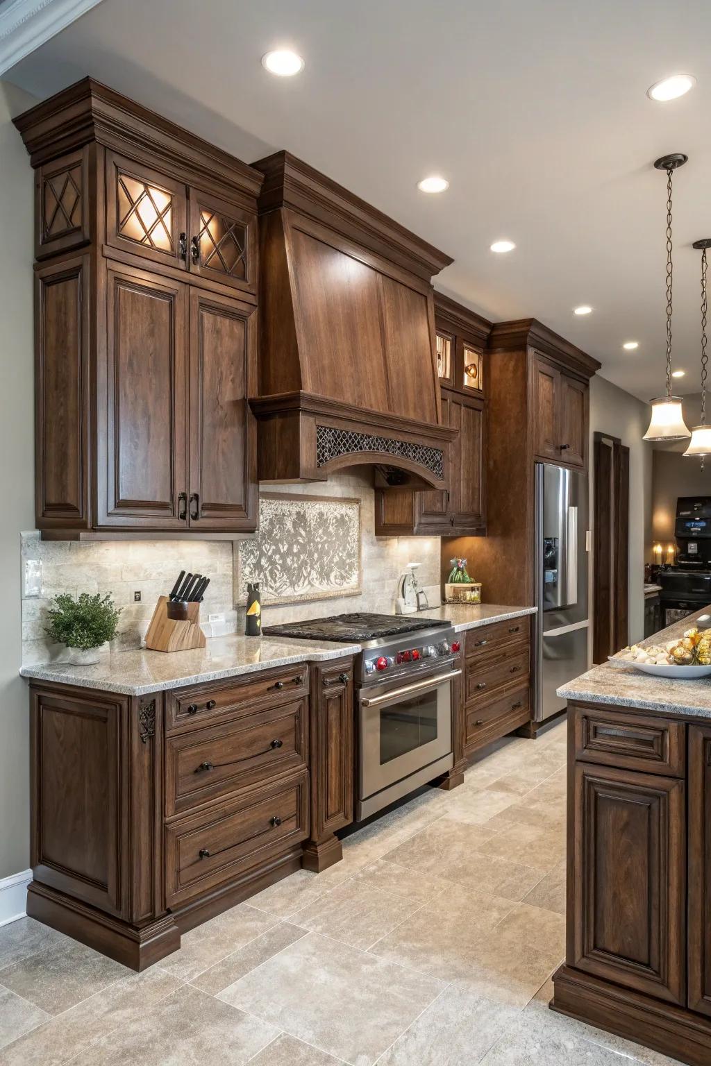 Darkwood cabinets can serve as a dramatic kitchen centerpiece.