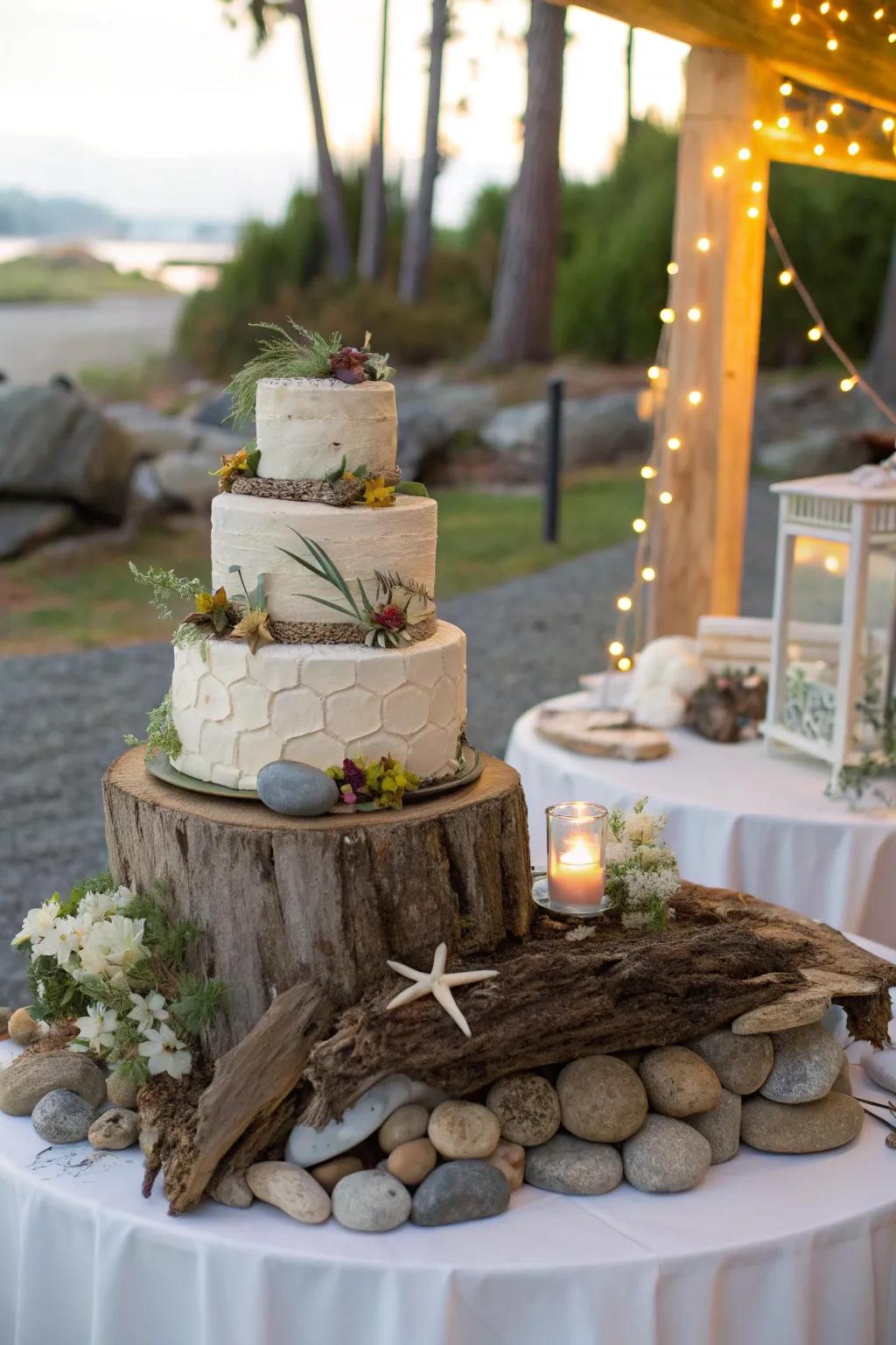 Organic details add a unique aspect to the cake table.