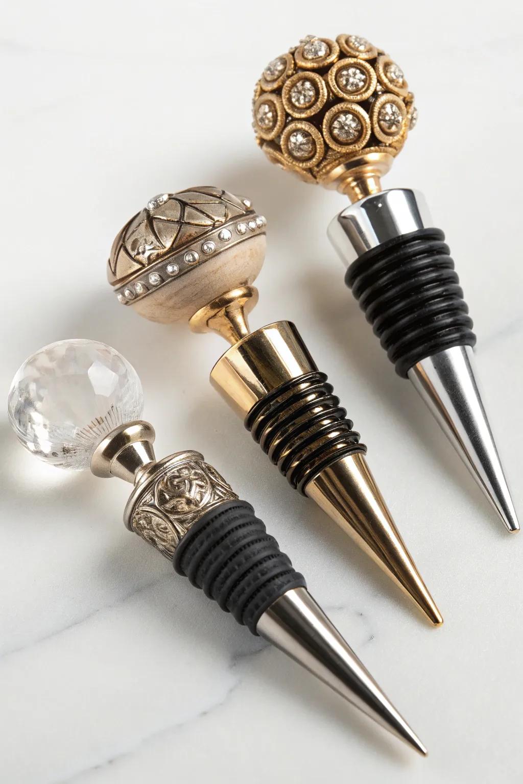 Elegant wine stoppers as a stylish and functional wedding favor