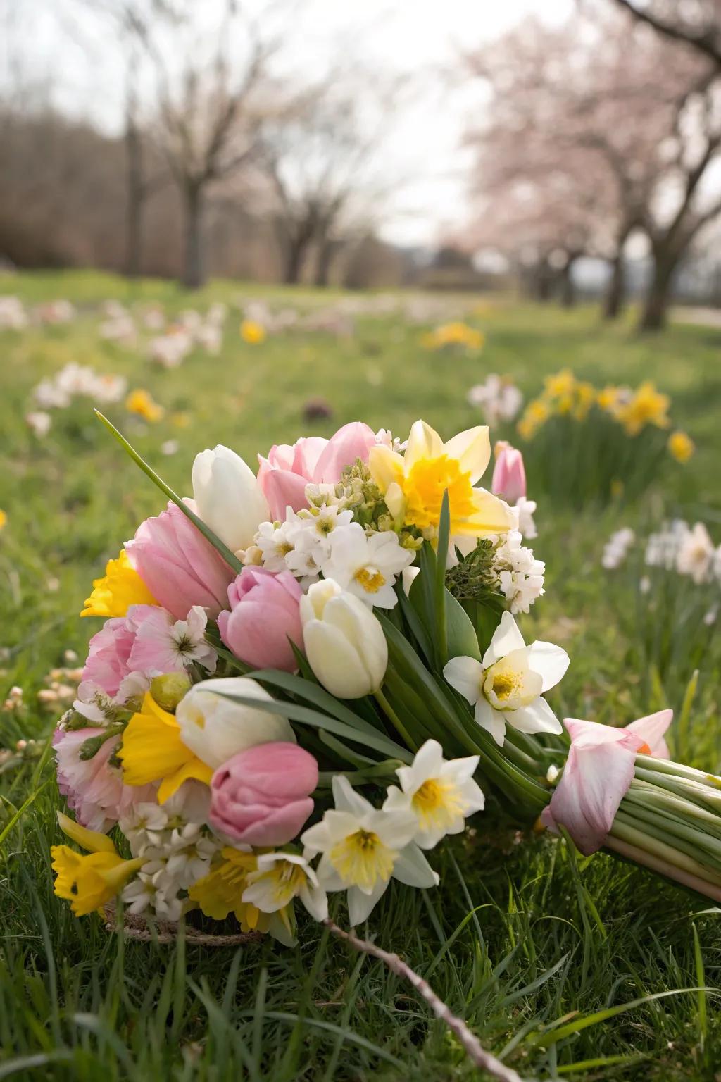 Seasonal blooms featuring tulips and daffodils