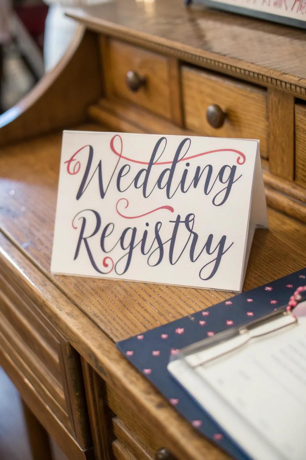 Registry note showcasing elegant lettering styles.