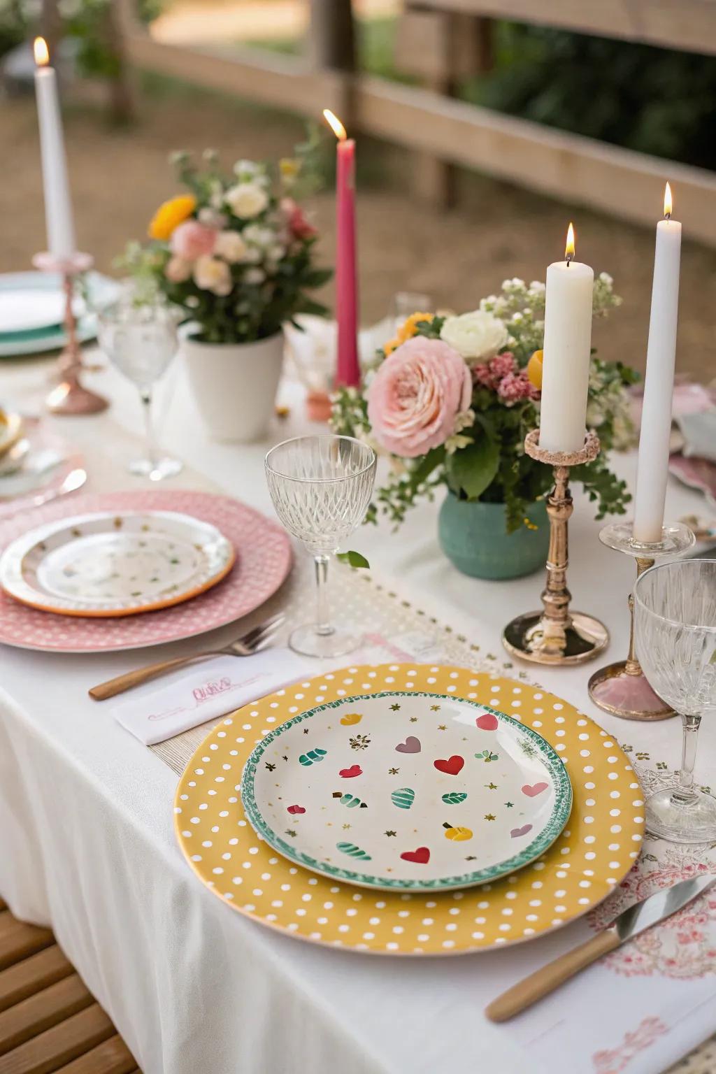 Patterned dishes bring a playful element to your table.
