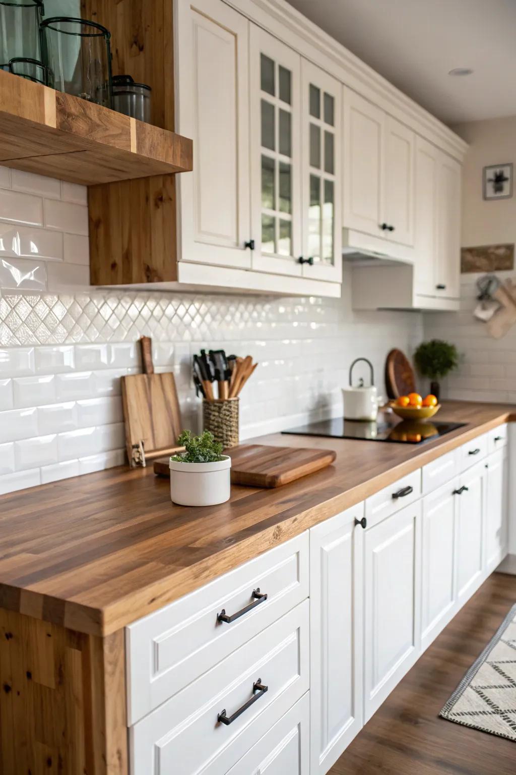 A kitchen design that uses different wood tones to add depth.
