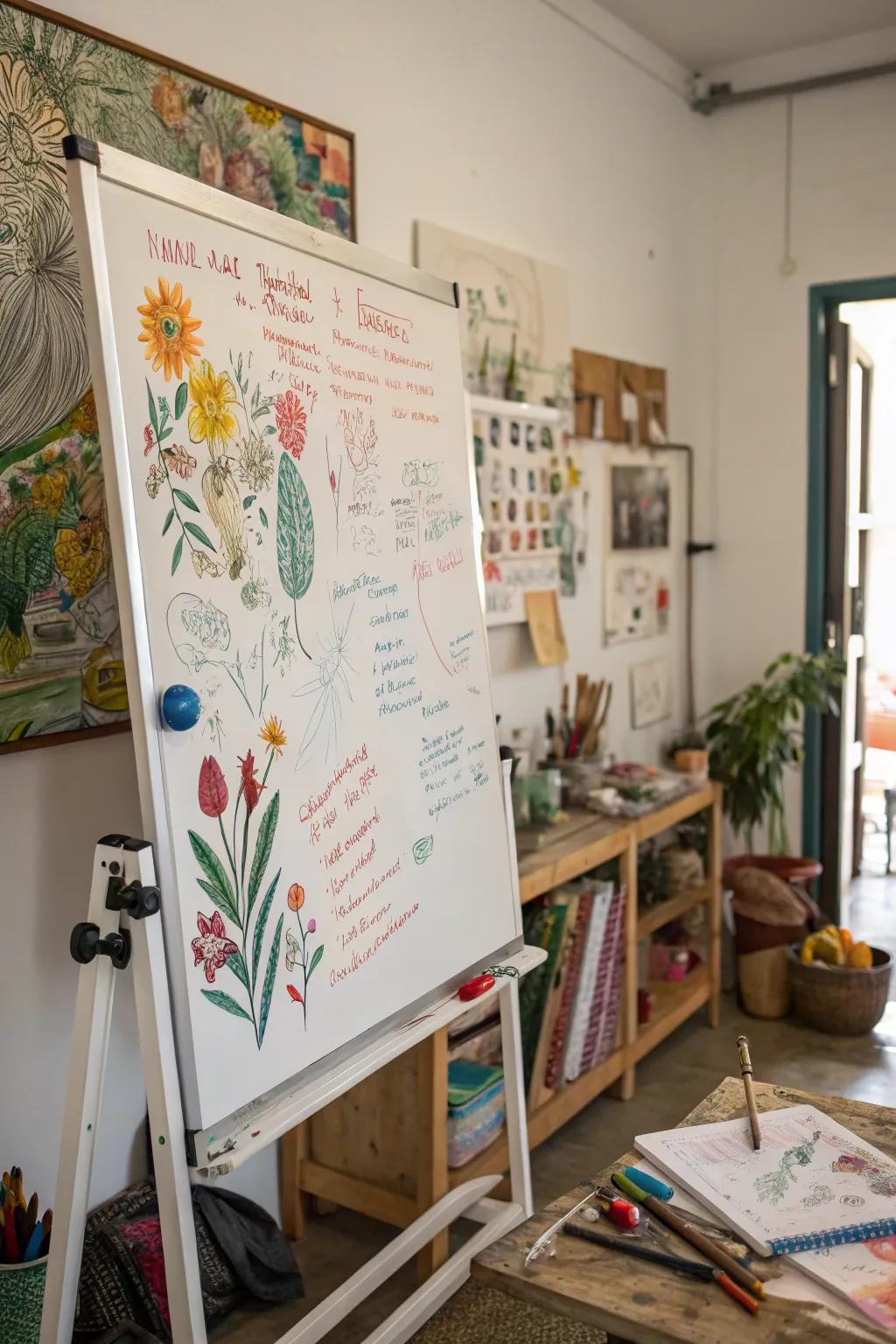 Hand-painted artwork metamorphoses the whiteboard into a magnum opus.