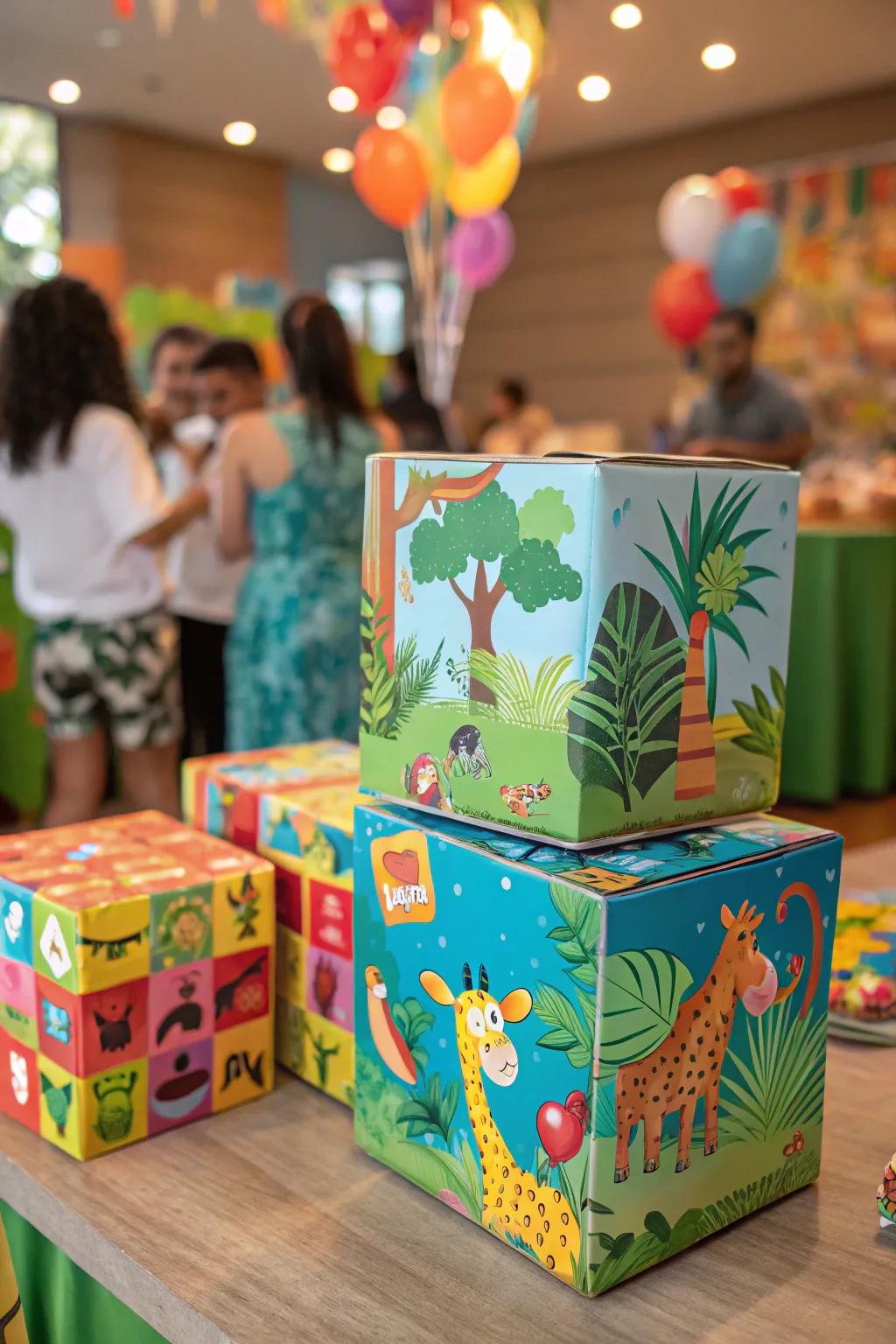 Jungle-themed puzzles provide amusement and education.